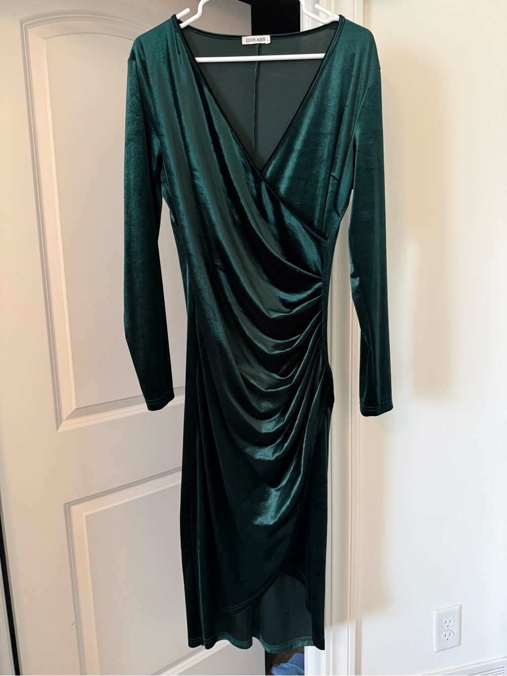 Emerald Green Velvet Wrap Midi Dress